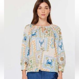 Current Air Blue and Green Coastal Patchwork Printed Blouse - NWT - Small
